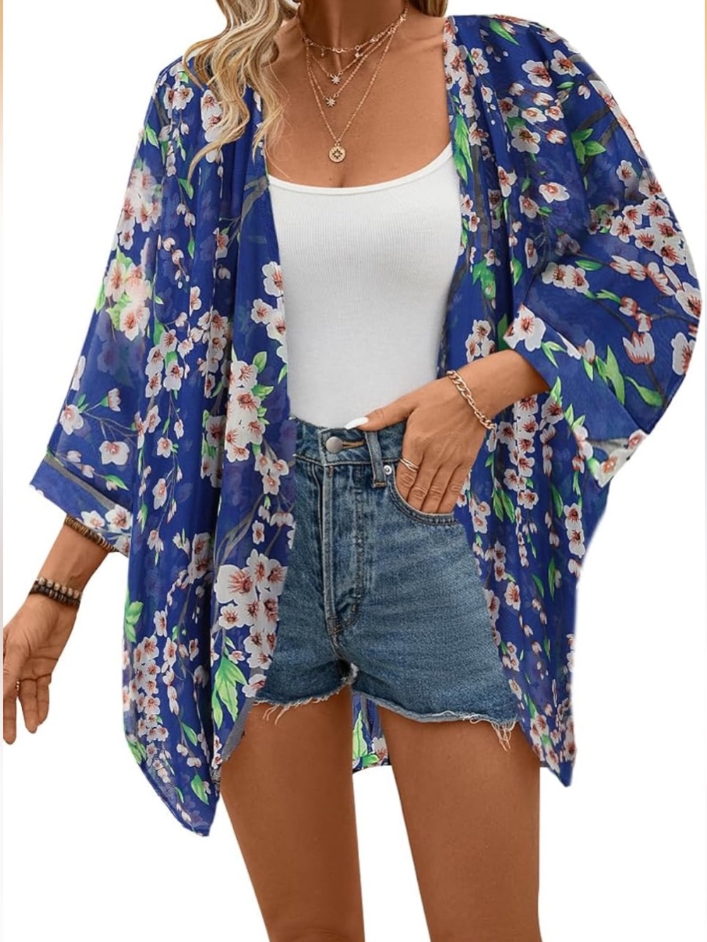 Women's Floral Print Sheer Chiffon Kimono/Swim Cover-up